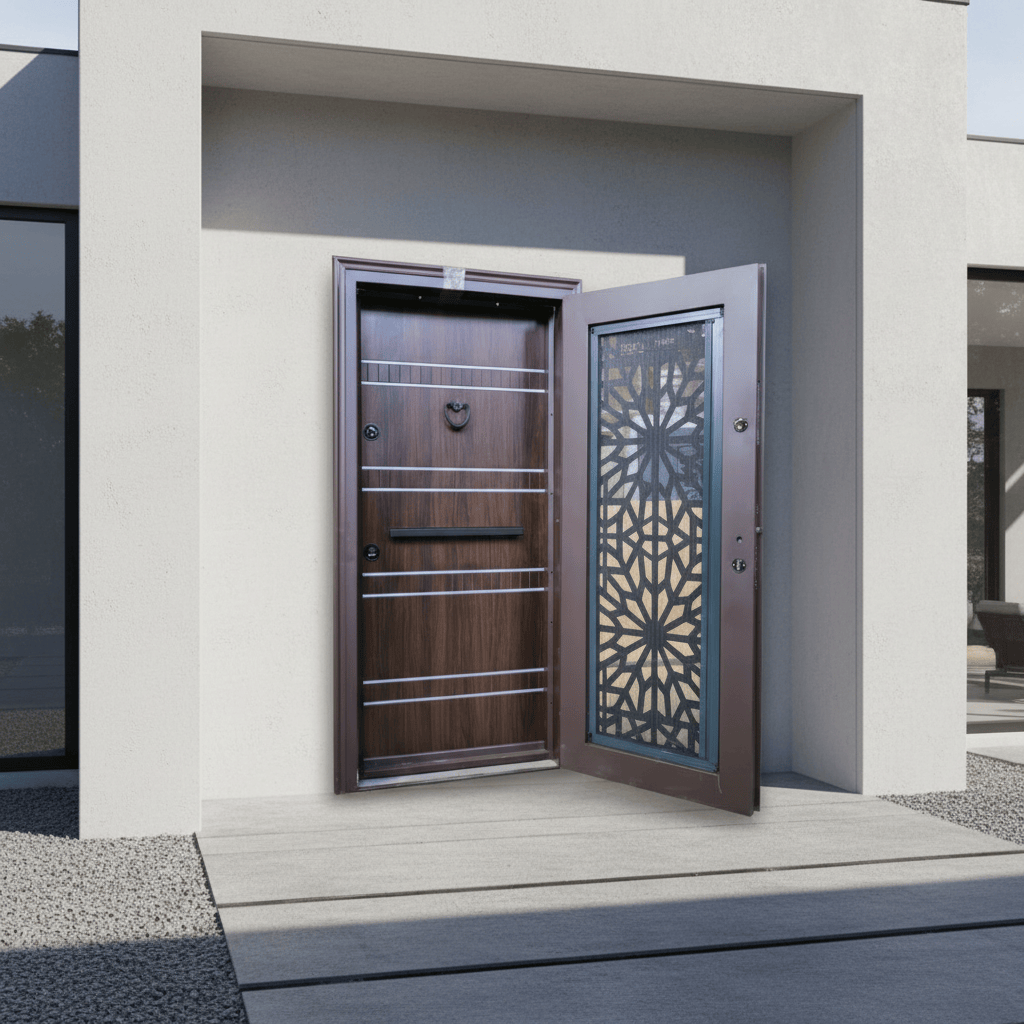 Fort Door Fort Door PVC Security Door with Ventilated Burglar Guard - Coffee Brown