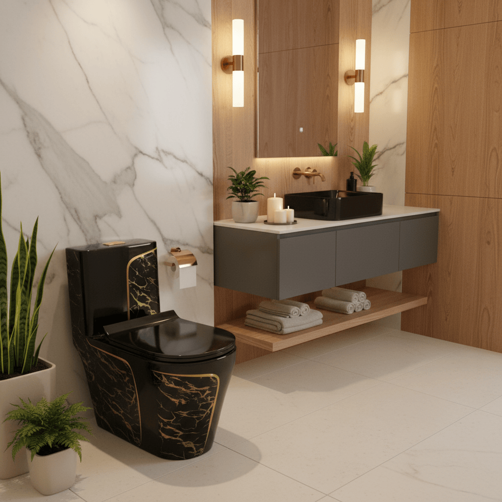 Frencia Toilet & Urinal Frencia Black Water Closet With Wash Basin Complete Set