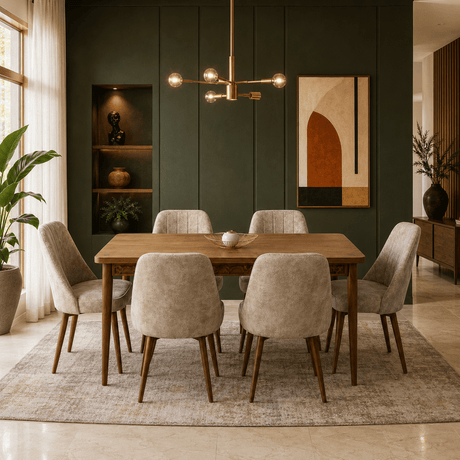 Furniture Sarayi Dining Room Furniture Acam Modern 7-Piece Rectangular Dining Table Set with 6 Upholstered Chairs - STC 05