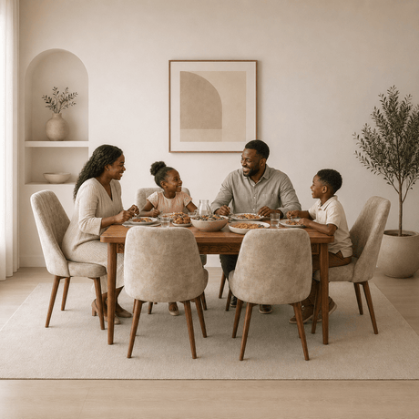 Furniture Sarayi Dining Room Furniture Acam Modern 7-Piece Rectangular Dining Table Set with 6 Upholstered Chairs - STC 05