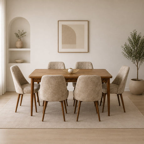 Furniture Sarayi Dining Room Furniture Acam Modern 7-Piece Rectangular Dining Table Set with 6 Upholstered Chairs - STC 05