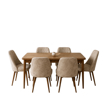 Furniture Sarayi Dining Room Furniture Acam Modern 7-Piece Rectangular Dining Table Set with 6 Upholstered Chairs - STC 05