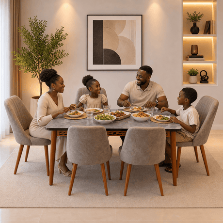 Furniture Sarayi Dining Room Furniture Aris Modern 7-Piece Rectangular Dining Table Set with 6 Upholstered Chairs - STC 02
