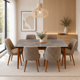 Furniture Sarayi Dining Room Furniture Aris Modern 7-Piece Rectangular Dining Table Set with 6 Upholstered Chairs - STC 02
