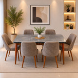Furniture Sarayi Dining Room Furniture Aris Modern 7-Piece Rectangular Dining Table Set with 6 Upholstered Chairs - STC 02