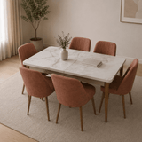 Furniture Sarayi Dining Room Furniture Marmol Modern 7-Piece Rectangular Dining Table Set with 6 Upholstered Chairs - STC 01