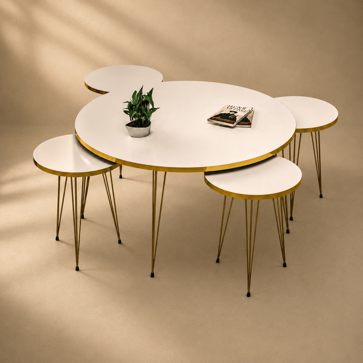 Furniture Sarayi Living Room Furniture Milano Round Nesting Coffee Table Set with Centre Table & 4 Coffee Tables - F-3127