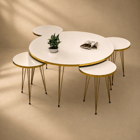 Furniture Sarayi Living Room Furniture Milano Round Nesting Coffee Table Set with Centre Table & 4 Coffee Tables - F-3127