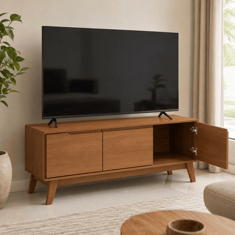 Furniture Sarayi Living Room Furniture Modern 55" TV Stand with 3 Doors & Built-In Handles - R263