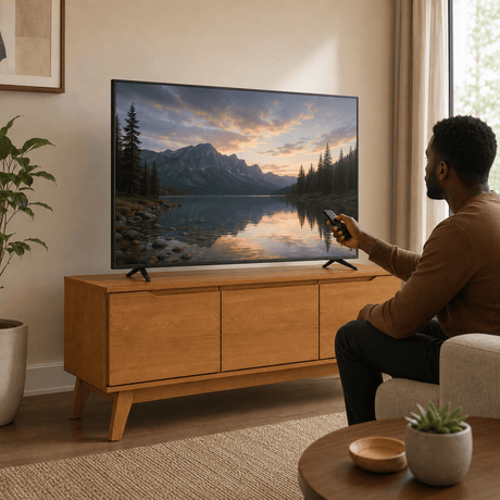Furniture Sarayi Living Room Furniture Modern 55" TV Stand with 3 Doors & Built-In Handles - R263