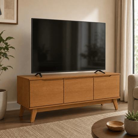 Furniture Sarayi Living Room Furniture Modern 55" TV Stand with 3 Doors & Built-In Handles - R263