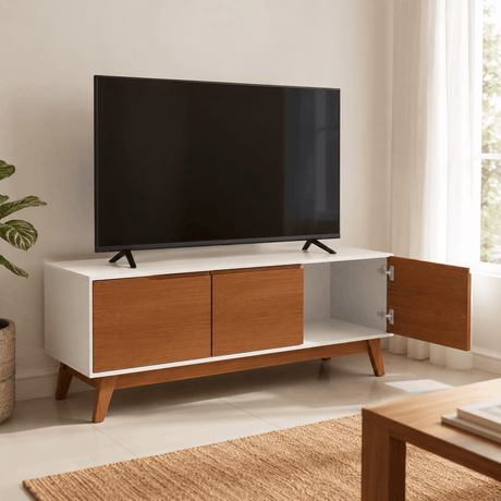 Furniture Sarayi Living Room Furniture Modern 55" TV Stand with 3 Doors & Built-In Handles - R263