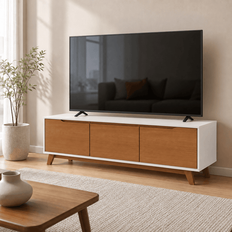 Furniture Sarayi Living Room Furniture Modern 55" TV Stand with 3 Doors & Built-In Handles - R263