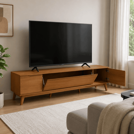Furniture Sarayi Living Room Furniture Modern 85" TV Stand with 3 Doors & Built-In Handles - R264