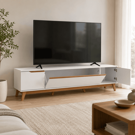 Furniture Sarayi Living Room Furniture Modern 85" TV Stand with 3 Doors & Built-In Handles - R264