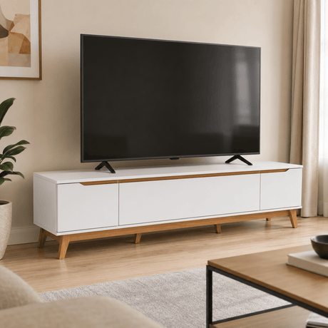 Furniture Sarayi Living Room Furniture Modern 85" TV Stand with 3 Doors & Built-In Handles - R264