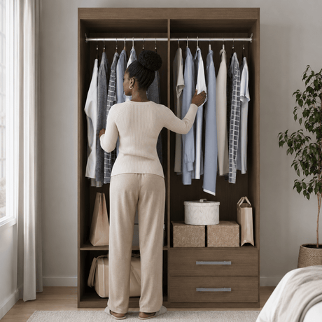 Furniture Sarayi Bedroom Furniture Modern Four Door Wooden Bedroom Wardrobe with 2 Hanging Rails & 2 Drawers - EX086