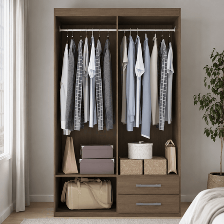 Furniture Sarayi Bedroom Furniture Modern Four Door Wooden Bedroom Wardrobe with 2 Hanging Rails & 2 Drawers - EX086