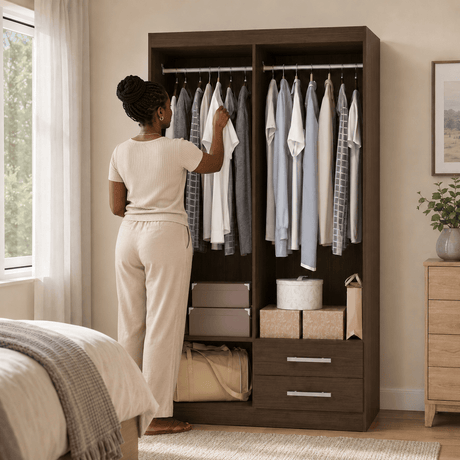 Furniture Sarayi Bedroom Furniture Modern Four Door Wooden Bedroom Wardrobe with 2 Hanging Rails & 2 Drawers - EX086