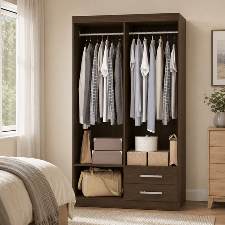 Furniture Sarayi Bedroom Furniture Modern Four Door Wooden Bedroom Wardrobe with 2 Hanging Rails & 2 Drawers - EX086