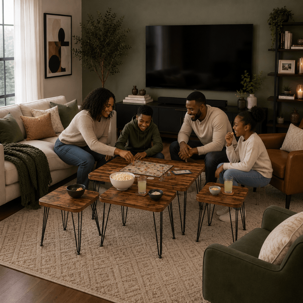 Furniture Sarayi Living Room Furniture Modern Nesting Coffee Table Set Walnut Wood Finish with Center Table & 4 Cofee Tables - F-3022