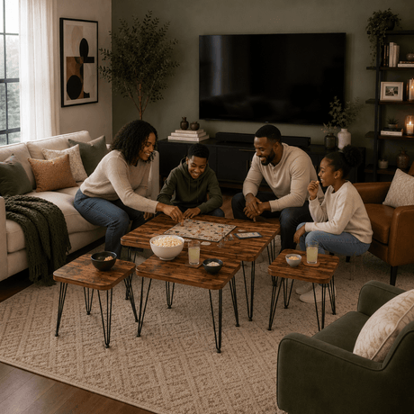 Furniture Sarayi Living Room Furniture Modern Nesting Coffee Table Set Walnut Wood Finish with Center Table & 4 Cofee Tables - F-3022