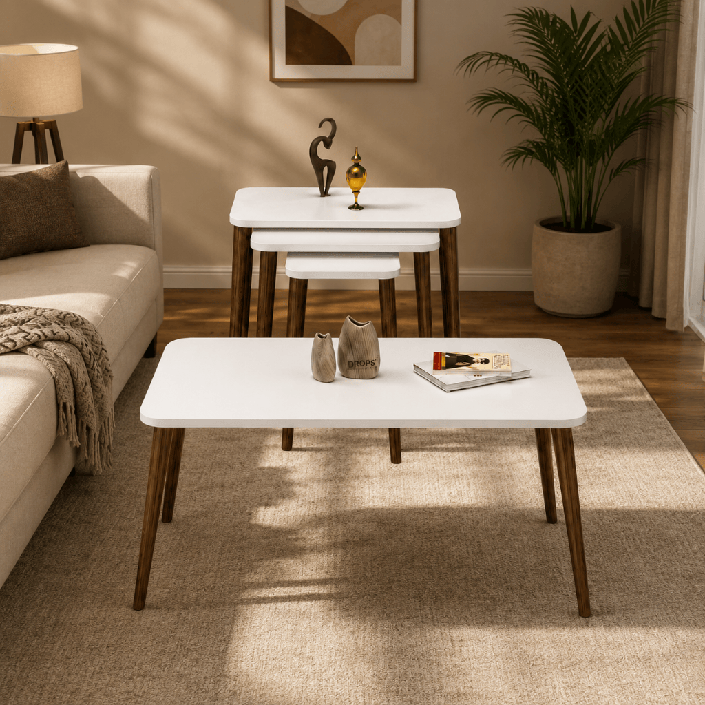 Furniture Sarayi Living Room Furniture Modern Nesting Coffee Table Set with Centre Table & 3 Coffee Tables – F-3008