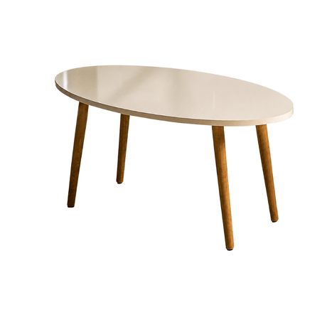 Furniture Sarayi Living Room Furniture Modern Oval Coffee Table with Cream Top Finish & Wooden Legs - F-2000