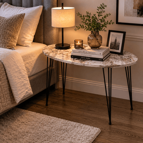 Furniture Sarayi Living Room Furniture Modern Oval Coffee Table with White Marble Top Finish - F-2020
