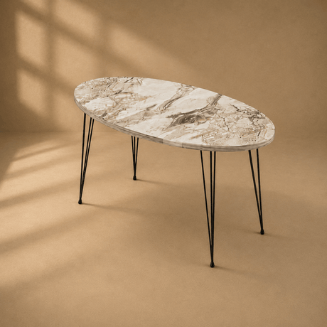 Furniture Sarayi Living Room Furniture Modern Oval Coffee Table with White Marble Top Finish - F-2020