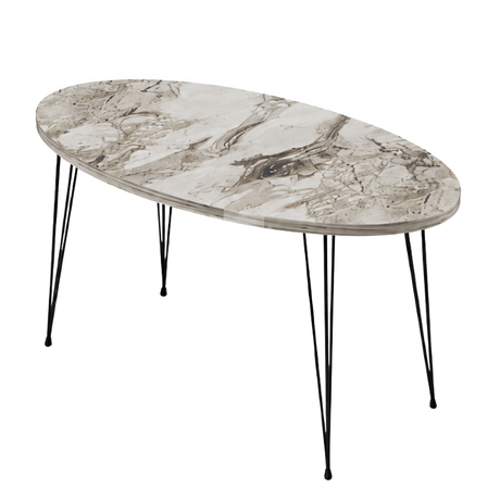 Furniture Sarayi Living Room Furniture Modern Oval Coffee Table with White Marble Top Finish - F-2020