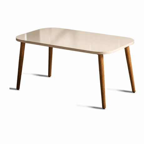 Furniture Sarayi Living Room Furniture Modern Rectangular Coffee Table with Cream Top Finish & Wooden Legs - F-2005