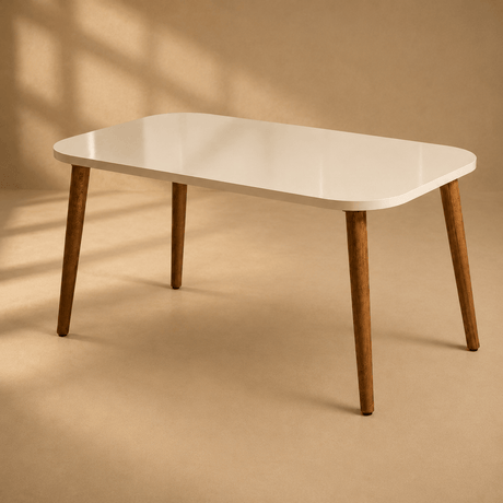 Furniture Sarayi Living Room Furniture Modern Rectangular Coffee Table with Cream Top Finish & Wooden Legs - F-2005