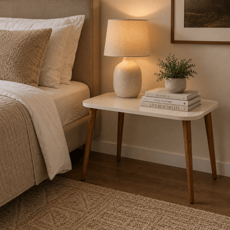 Furniture Sarayi Living Room Furniture Modern Rectangular Coffee Table with Cream Top Finish & Wooden Legs - F-2005
