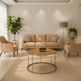 Furniture Sarayi Living Room Furniture Modern Round Coffee Table Wood Finish Top with Silver Metal Frame - F-2317