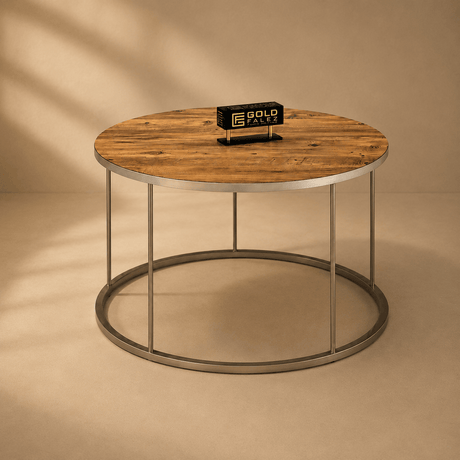 Furniture Sarayi Living Room Furniture Modern Round Coffee Table Wood Finish Top with Silver Metal Frame - F-2317
