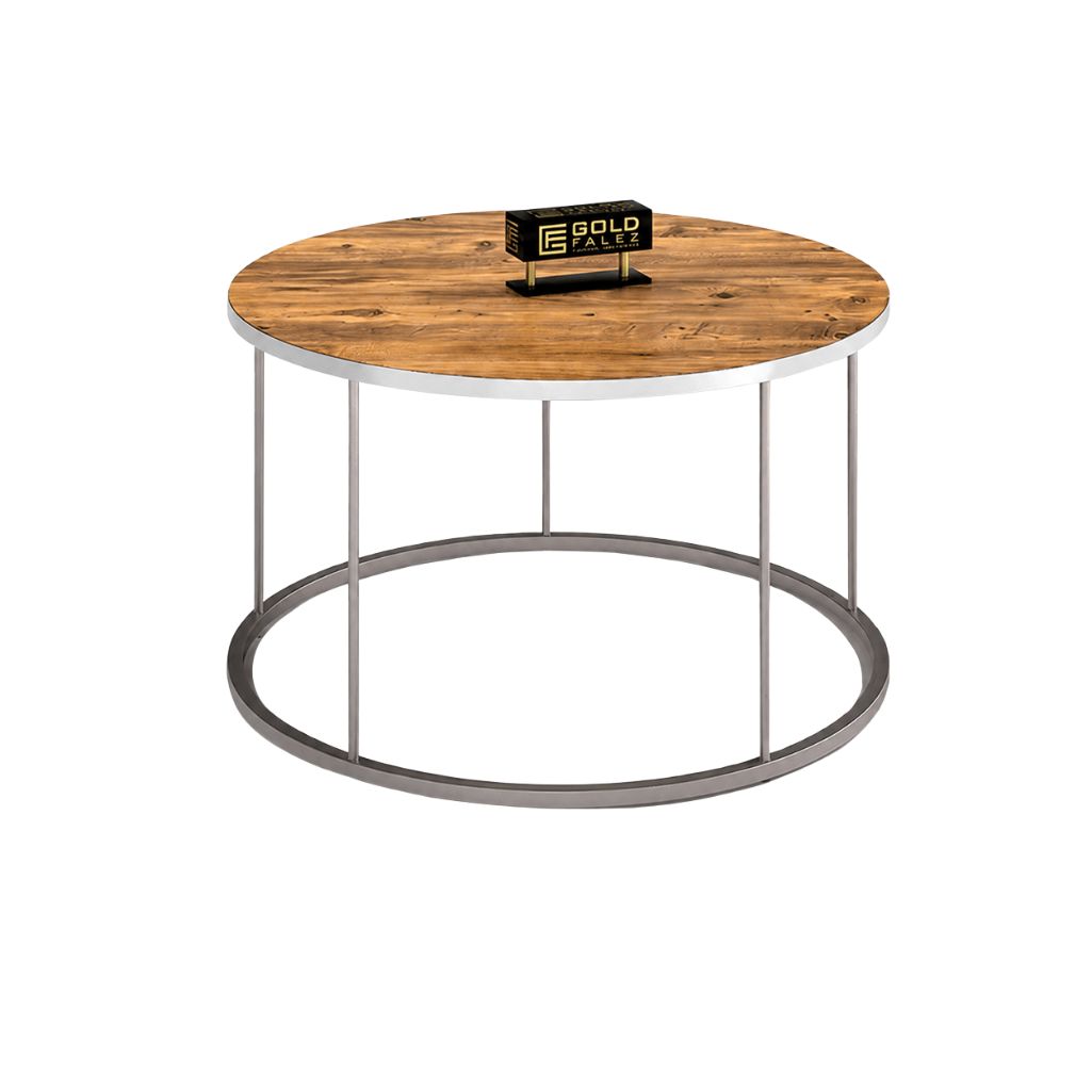 Furniture Sarayi Living Room Furniture Modern Round Coffee Table Wood Finish Top with Silver Metal Frame - F-2317