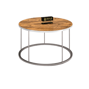 Furniture Sarayi Living Room Furniture Modern Round Coffee Table Wood Finish Top with Silver Metal Frame - F-2317
