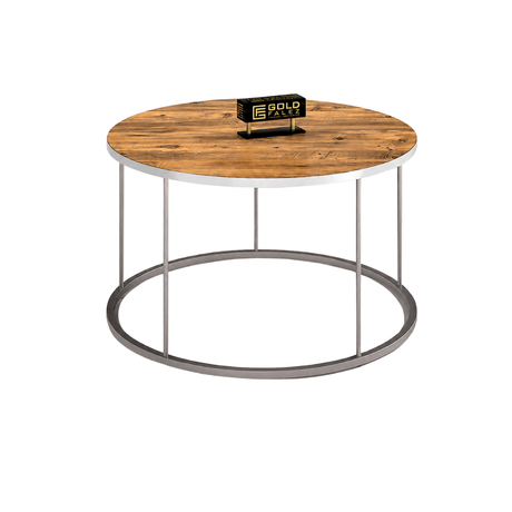 Furniture Sarayi Living Room Furniture Modern Round Coffee Table Wood Finish Top with Silver Metal Frame - F-2317