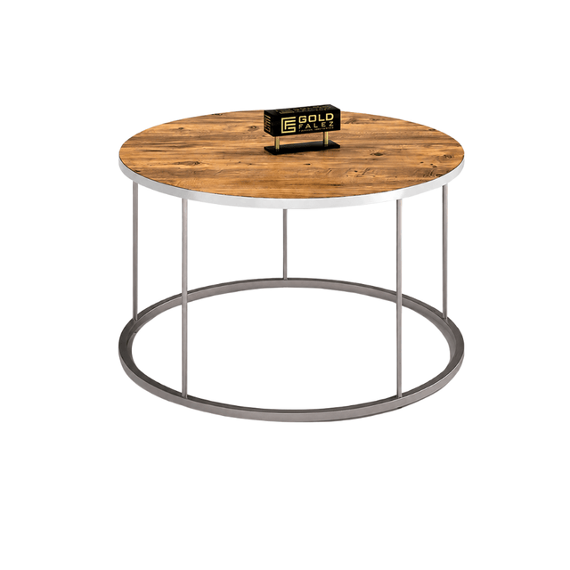 Furniture Sarayi Living Room Furniture Modern Round Coffee Table Wood Finish Top with Silver Metal Frame - F-2317