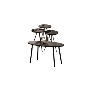 Furniture Sarayi Living Room Furniture Modern Round Nesting Coffee Table Set Black Marble Finish with Center Table & 3 Coffee Tables - F-3015