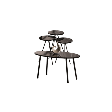 Furniture Sarayi Living Room Furniture Modern Round Nesting Coffee Table Set Black Marble Finish with Center Table & 3 Coffee Tables - F-3015
