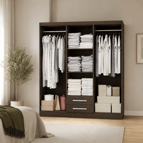Furniture Sarayi Bedroom Furniture Modern Six Door Wooden Bedroom Wardrobe with Dual Mirrors & 2 Drawers - EX0256