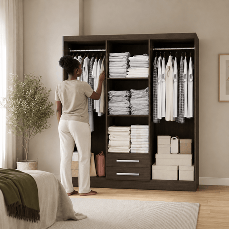 Furniture Sarayi Bedroom Furniture Modern Six Door Wooden Bedroom Wardrobe with Dual Mirrors & 2 Drawers - EX0256
