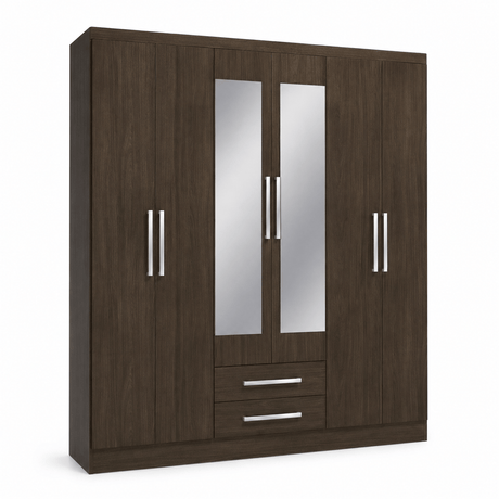 Furniture Sarayi Bedroom Furniture Modern Six Door Wooden Bedroom Wardrobe with Dual Mirrors & 2 Drawers - EX0256