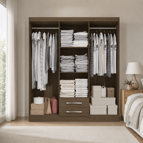 Furniture Sarayi Bedroom Furniture Modern Six Door Wooden Bedroom Wardrobe with Dual Mirrors & 2 Drawers - EX0256