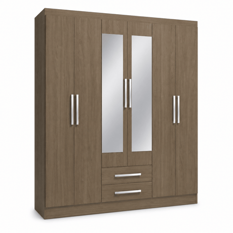Furniture Sarayi Bedroom Furniture Modern Six Door Wooden Bedroom Wardrobe with Dual Mirrors & 2 Drawers - EX0256