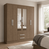 Furniture Sarayi Bedroom Furniture Modern Six Door Wooden Bedroom Wardrobe with Dual Mirrors & 2 Drawers - EX0256