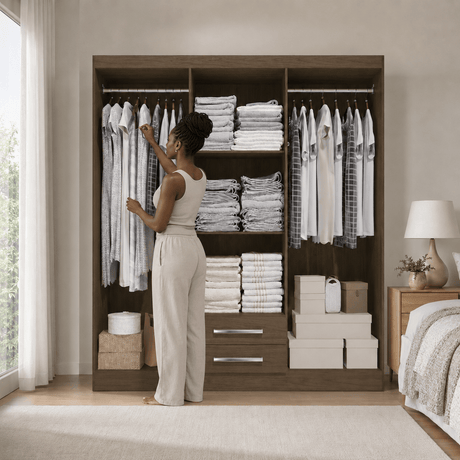 Furniture Sarayi Bedroom Furniture Modern Six Door Wooden Bedroom Wardrobe with Dual Mirrors & 2 Drawers - EX0256