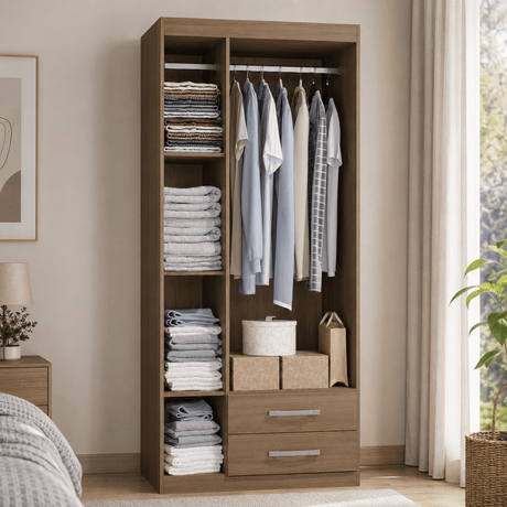 Furniture Sarayi Bedroom Furniture Modern Three Door Wooden Bedroom Wardrobe with Hanging Rail & 2 Drawers - EX085-NT
